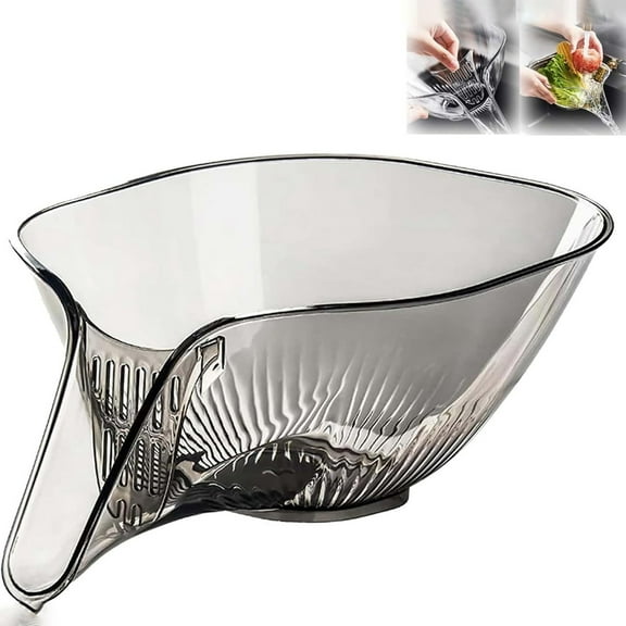 Tkrady Multifunctional Drain Basket with Spout, Kitchen Sink Strainer Drainage Basket Funnel for Food, Kitchen Supplies & Accessories Gadgets for Washing Vegetables & Fruits (Transparent Grey)