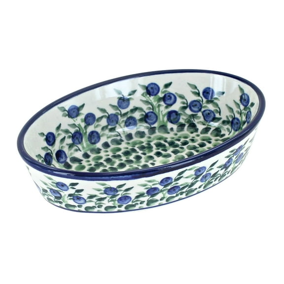 Blue Rose Polish Pottery Porcelain Vine Extra Small Oval Baker