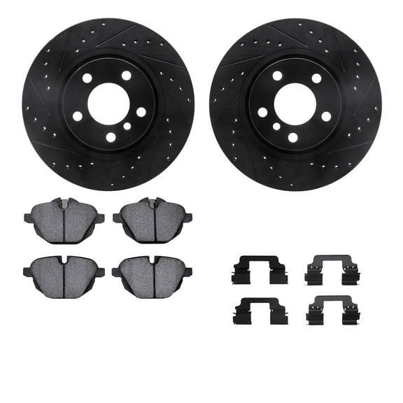 Dynamic Friction Company Rear Brake Rotors-Drilled and Slotted-Black with 5000 Advanced Brake Pads includes Hardware 8512-31105