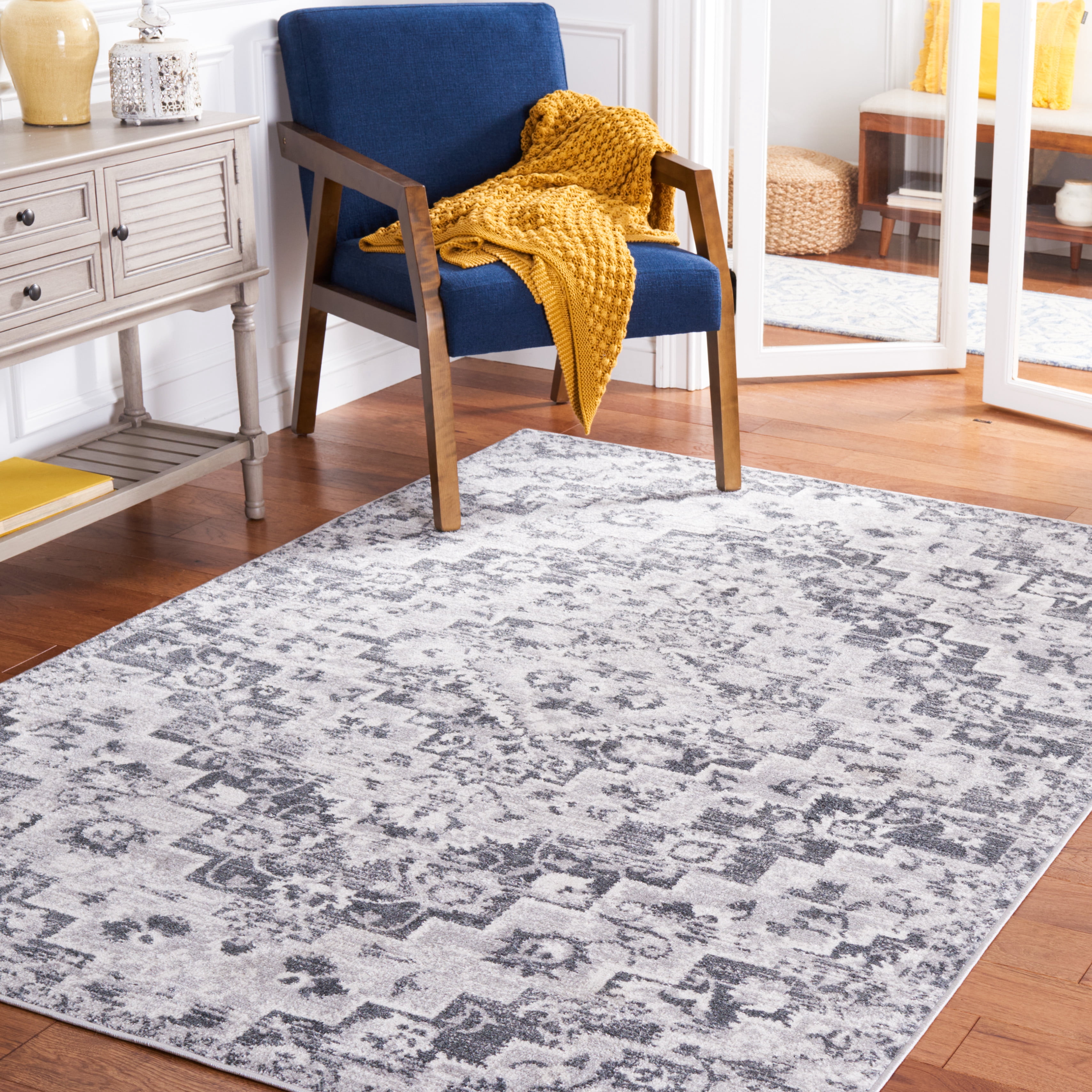 SAFAVIEH Toscana Alvin Medallion Polyester Area Rug, Grey/Ivory, 5'3" x 7'6"