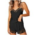 thumbnail image 1 of Conjunto de pijama sexy de encaje liso para mujer, con camisola y pantalones cortos, 2 piezas, tirantes ajustables, 1 of 5