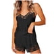 thumbnail image 1 of Conjunto de pijama sexy de encaje liso para mujer, con camisola y pantalones cortos, 2 piezas, tirantes ajustables, 1 of 5