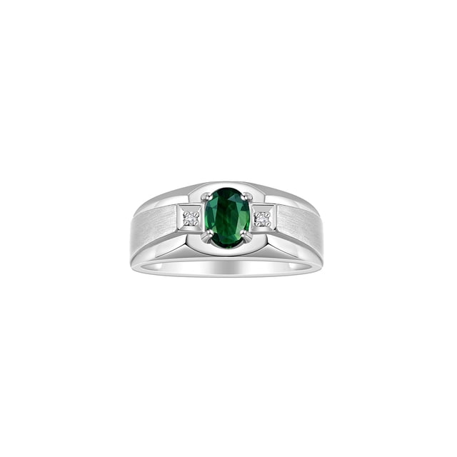 RYLOS Men's Rings 14K White Gold Classic 7X5MM Oval Gemstone & Diamond Ring Green Sapphire September Birthstone Rings For Men, Gold Rings Size 10