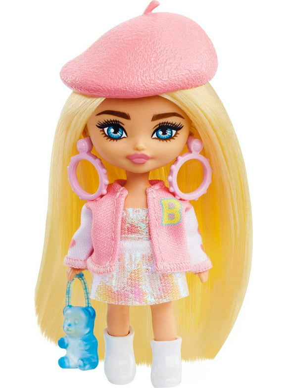 Barbie Extra Mini Minis Doll with Blonde Hair in a Beret, Varsity Jacket & Accessories