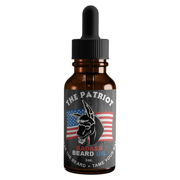 Aceite para el cuidado de la barba para hombres - Aroma Patriot, 28 ml - Ingredientes totalmente naturales, mantiene la barba y el bigote abundantes, suaves y saludables.