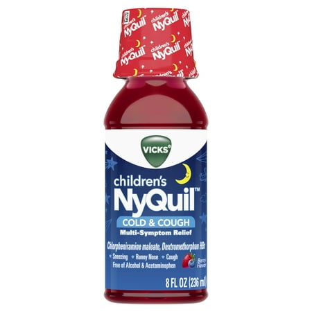 Vicks Children's NyQuil, Nighttime Cold & Cough Multi-Symptom Relief, Relieves Sneezing, Runny Nose, Cough, 8 Fl Oz, Berry (Best Runny Nose Medicine For Toddlers)