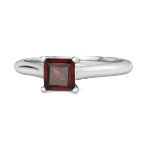 Solitaire Square Cut 0.75 Cts Garnet 925 Sterling Silver Promise Valentines Day Gifts Ring
