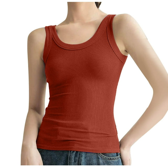 Dealovy Going out Tops for Women Ribbed Knit Tank Tops Round Neck Sleeveless Slim Solid Color Undershirts