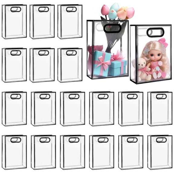 20 PCS Clear PVC Gift Bags with Handles, 10.2 x 7.1 x 3.1 Inches Transparent Plastic Gift Bags, Reusable Gift Bag for Wedding Bridal Shower Birthday Ceremony