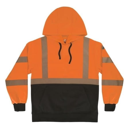 Ergodyne EGO22983 Unisex Type R & Class 3 Performance Hi-Vis 8317BK Hooded Sweatshirt with Black Bottom, Orange - Medium