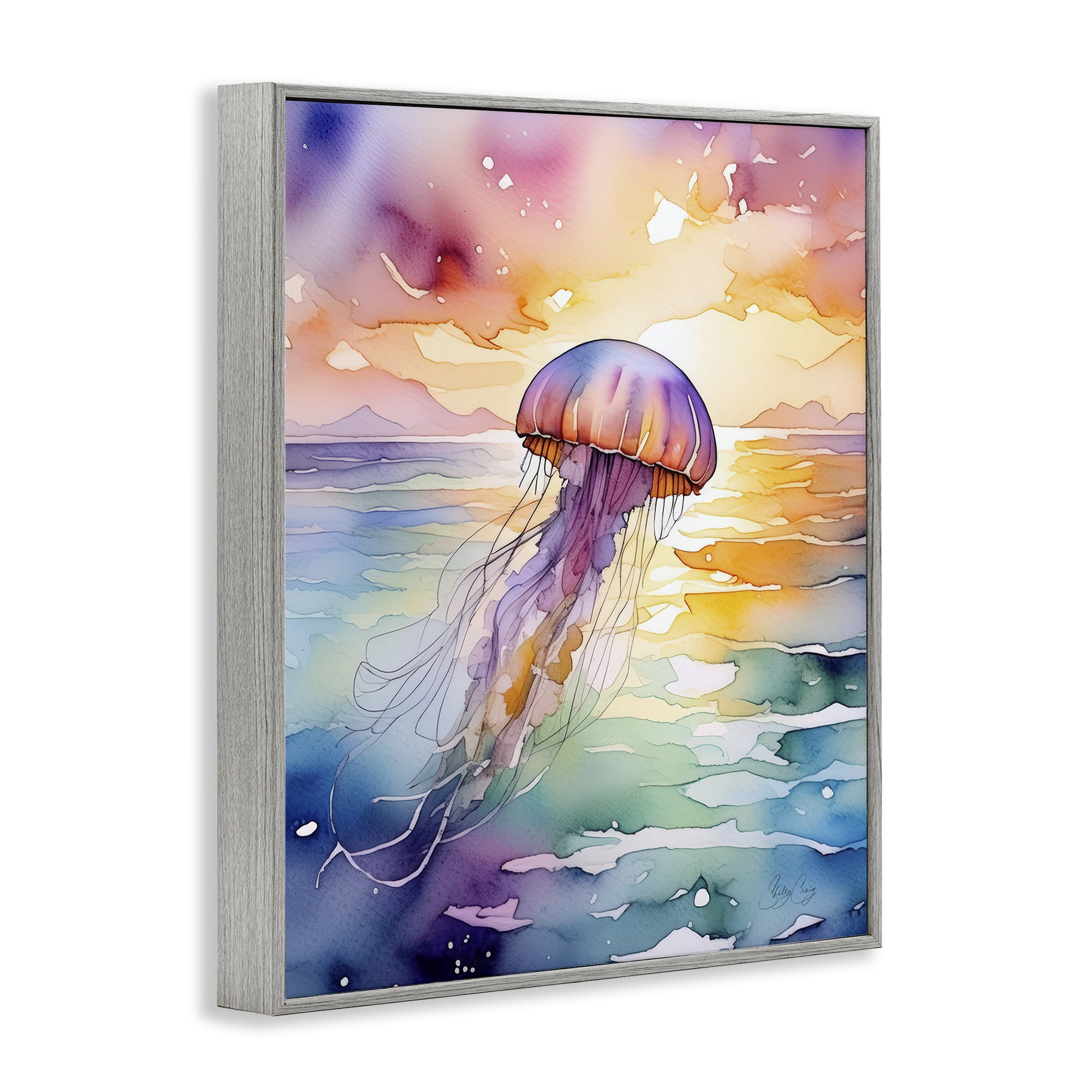 Stupell Industries Celestial Drift Jellyfish Gray Framed Giclee Art, design by Shelly Craig