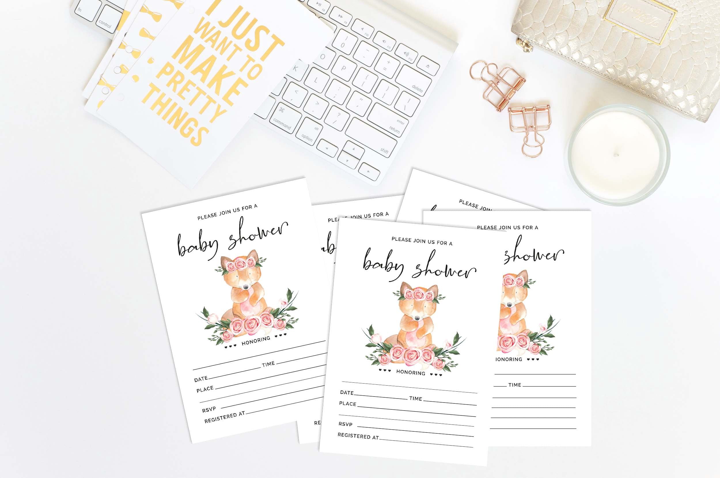 Inkdotpot 30Fox Jungle Animals Baby Shower Invitation Cards Gender Neutral Fill In Blank Invites