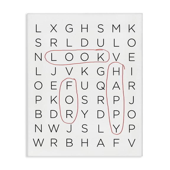 Stupell Industries Modern Happy Crossword Family Home Inspirational Word Black And White Design Canvas Art, 24 x 30, by Anna Quach