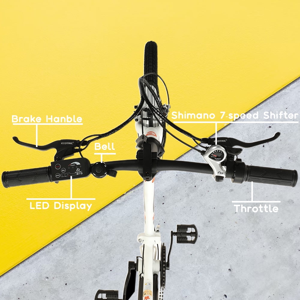 Ecotric E-Ride Electric Beginner Bike Waterproof Lightweight Folding 20 In. 350W 36V with Removable Battery 7 Speed for Girls Boys Teenagers Adults A-E516646
