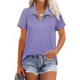 thumbnail image 1 of Blusa Cremallera Cuello en V Abertura lateral Color puro Casual Tops sueltos de manga corta para mujer, 1 of 6