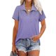 thumbnail image 1 of Blusa Cremallera Cuello en V Abertura lateral Color puro Casual Tops sueltos de manga corta para mujer, 1 of 6