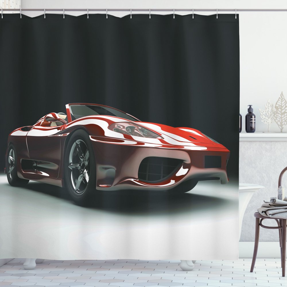 Cars Shower Curtain, Automotive Industry Theme Powerful Engine Fast