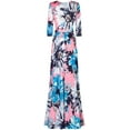 thumbnail image 2 of Bon Rosy, Women's, 3/4 Sleeve V-Neck Printed Maxi Faux Wrap Dress, Pink Black, S, 2 of 2