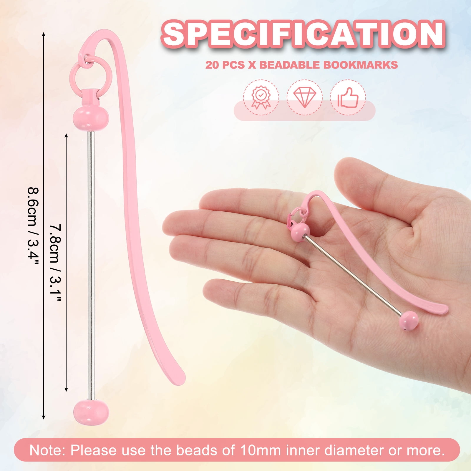 Uxcell Beadable Bookmarks, 20 Pcs Beaded Bookmark DIY Metal Blank Bar Bulk for Bookmark Craft, Candy Pink