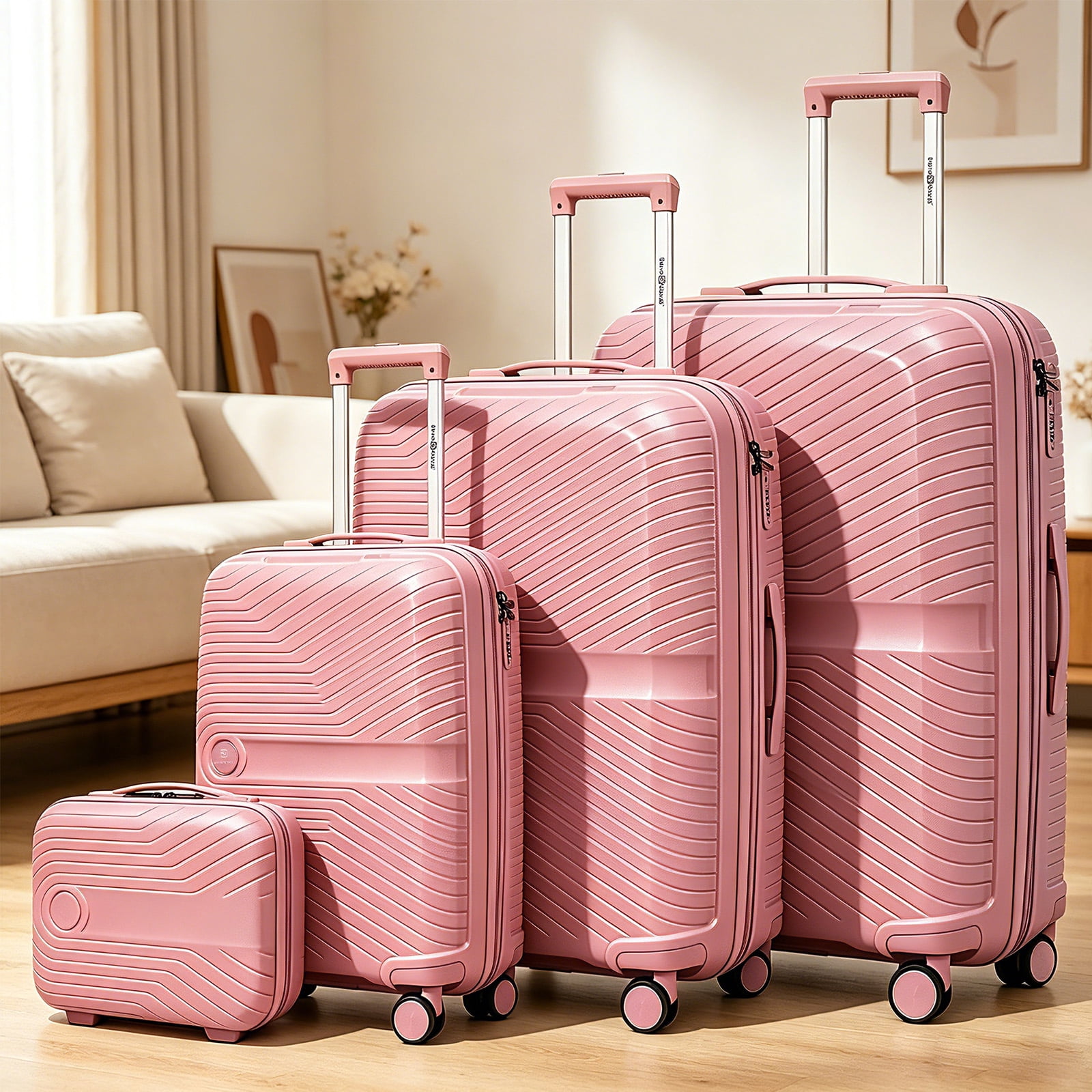 4 Piece Expandable ABS Luggage Set 13"+20"+28"+32", Hard Shell Spinner Suitcases with TSA Lock, Lightweight Travel Suitcase for Family Trip ROSE GOLD
