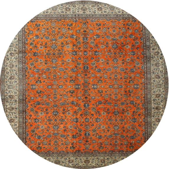 Ahgly Company Machine Washable Indoor Round Traditional Dark Almond Brown Area Rugs, 3' Round