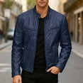 thumbnail image 2 of Mens Leather Motorcycle Jacket Stand Collar Punk Style Outerwear Coat Casual Riding Protective Gear Dark Blue Size M, 2 of 4