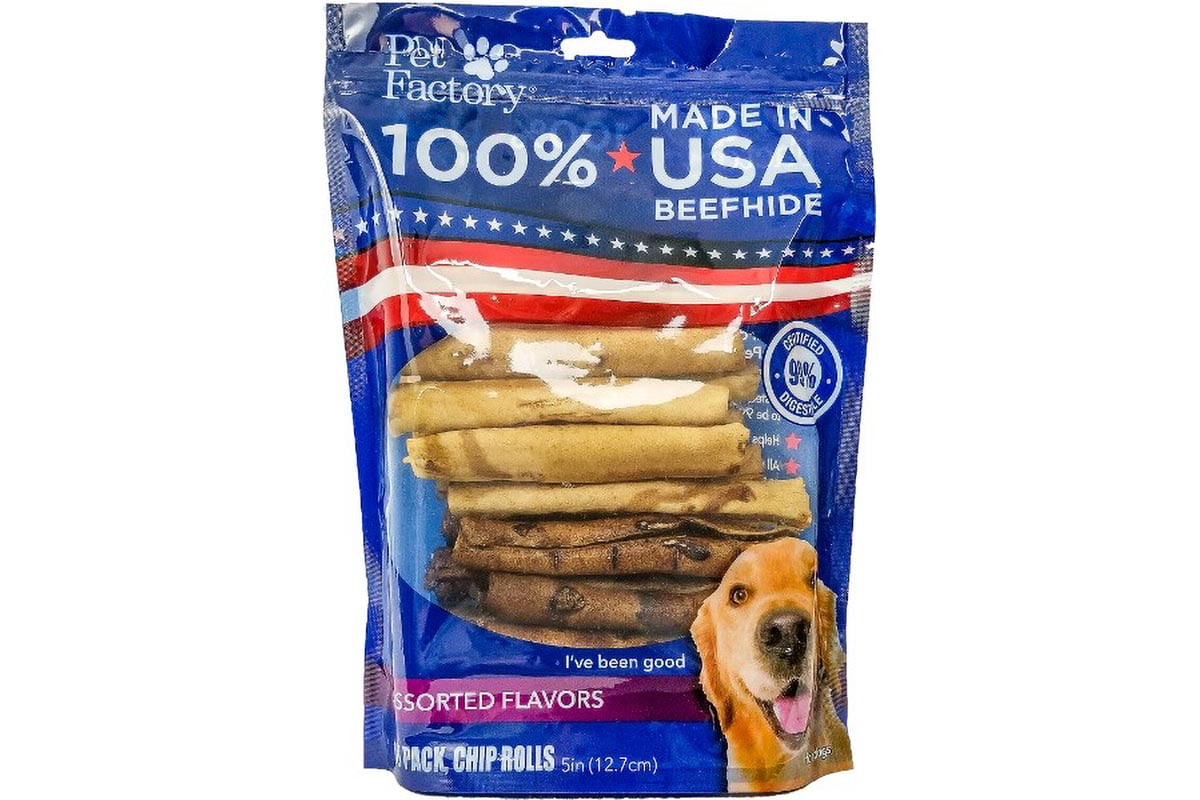 Pet Factory 100 Beef Hide Chip Rolls Dog Chews (18 Count) Walmart