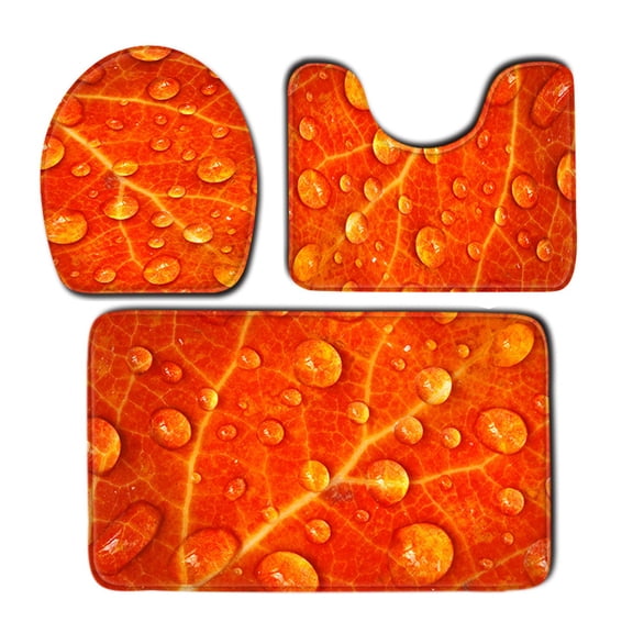 3 Pcs Set Orange Bathroom Rugs Toilet Mats Soft Absorbent Non-Slip Backing Mat Memory Foam Rug