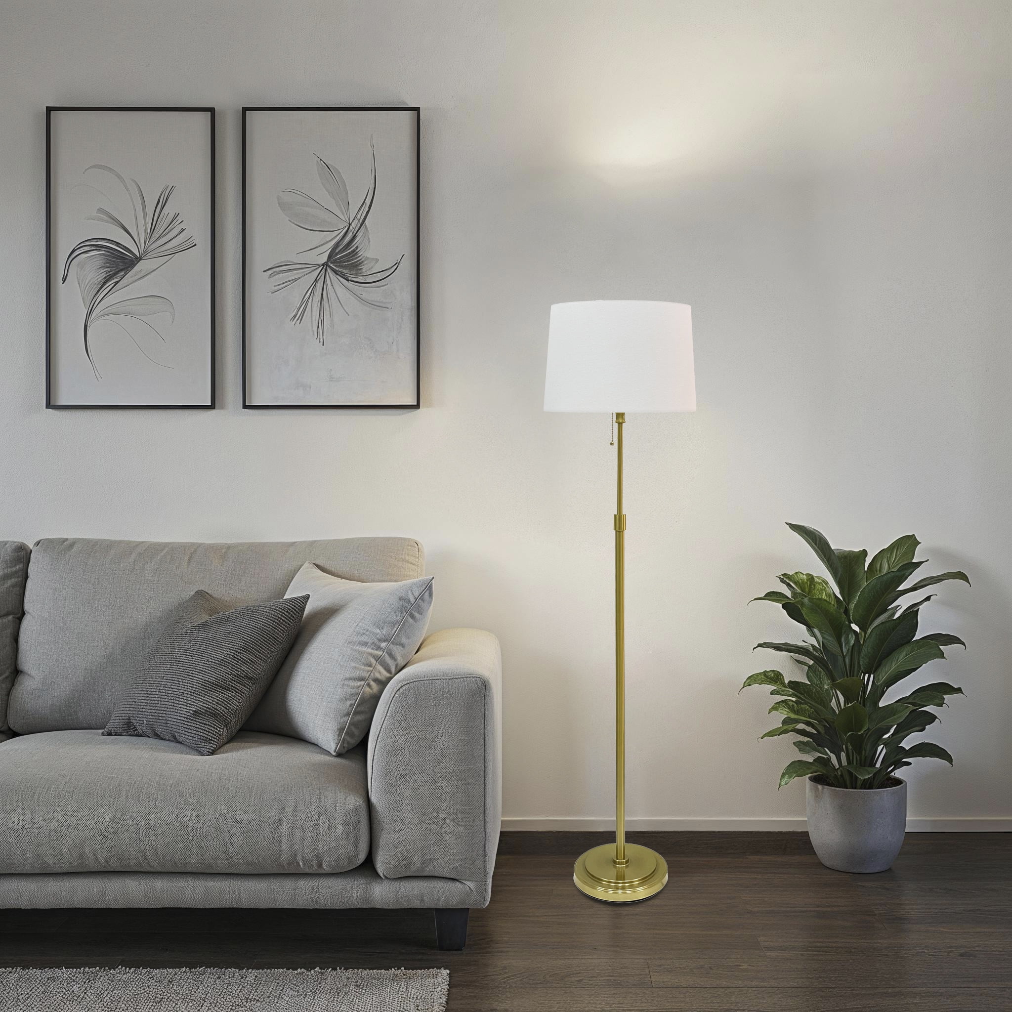 Mainstays 59.5" Gold Stick Floor Lamp with White Fabric Shade