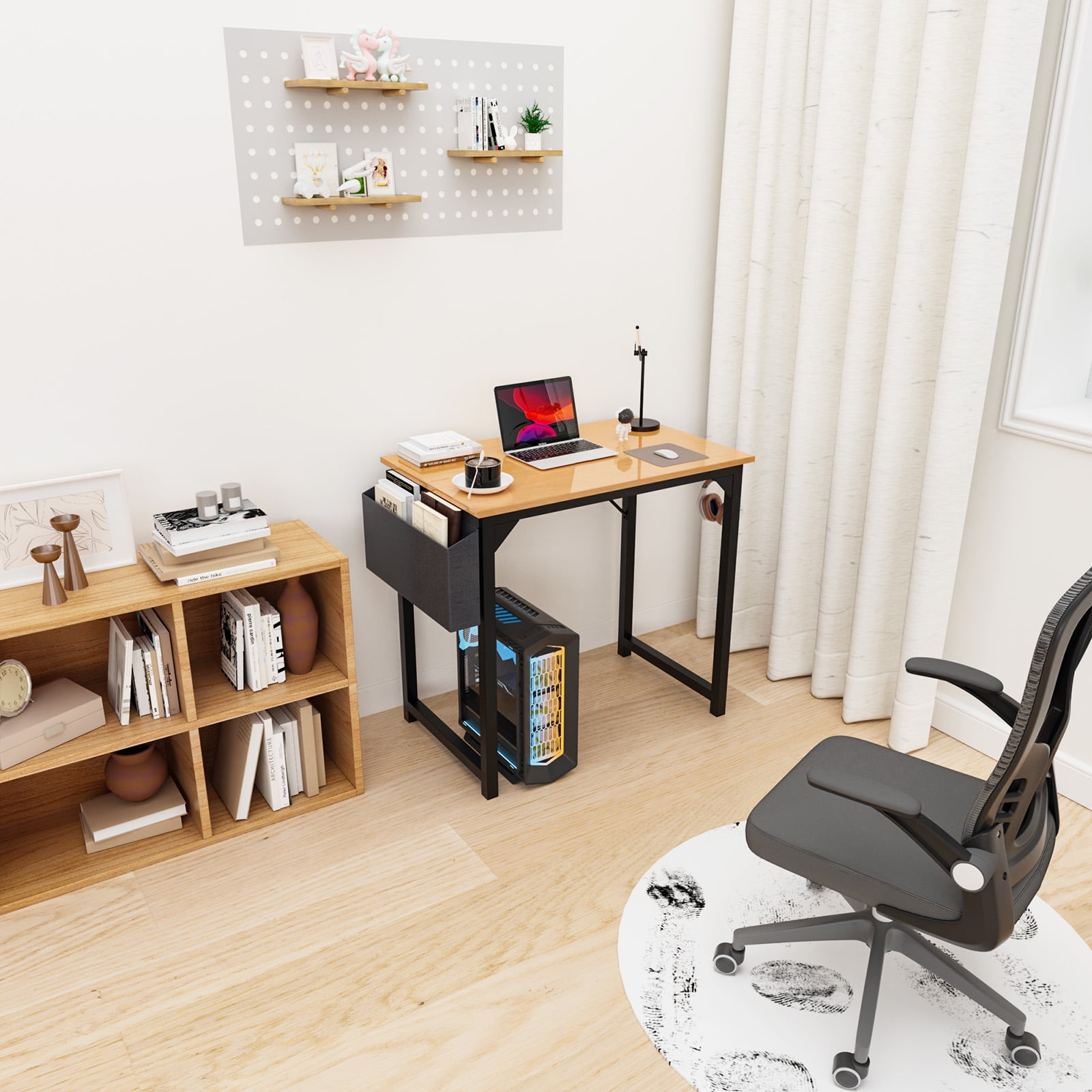 MAYEERTY 40 Inch Writing Desk with Fabric Drawers & Storage Bag, Modern Home Office Desk,Oak