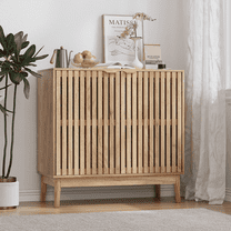 Semiocthome 31.5” Buffet Cabinet with 2 Slatted Doors and Adjustable Shelf for Kitchen, Natural