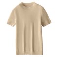 thumbnail image 3 of Delconic Women’s Short Sleeve Crew Neck Knit Top Soft Lightweight Pullover Sweater Ribbed Hem Casual Fit Simple Style Beige L, 3 of 4