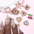 thumbnail image 3 of Colgantes para uñas GUAACCB, 12 unidades, aleación de corazones rosas con gemas, 12 unidades, 3 of 7