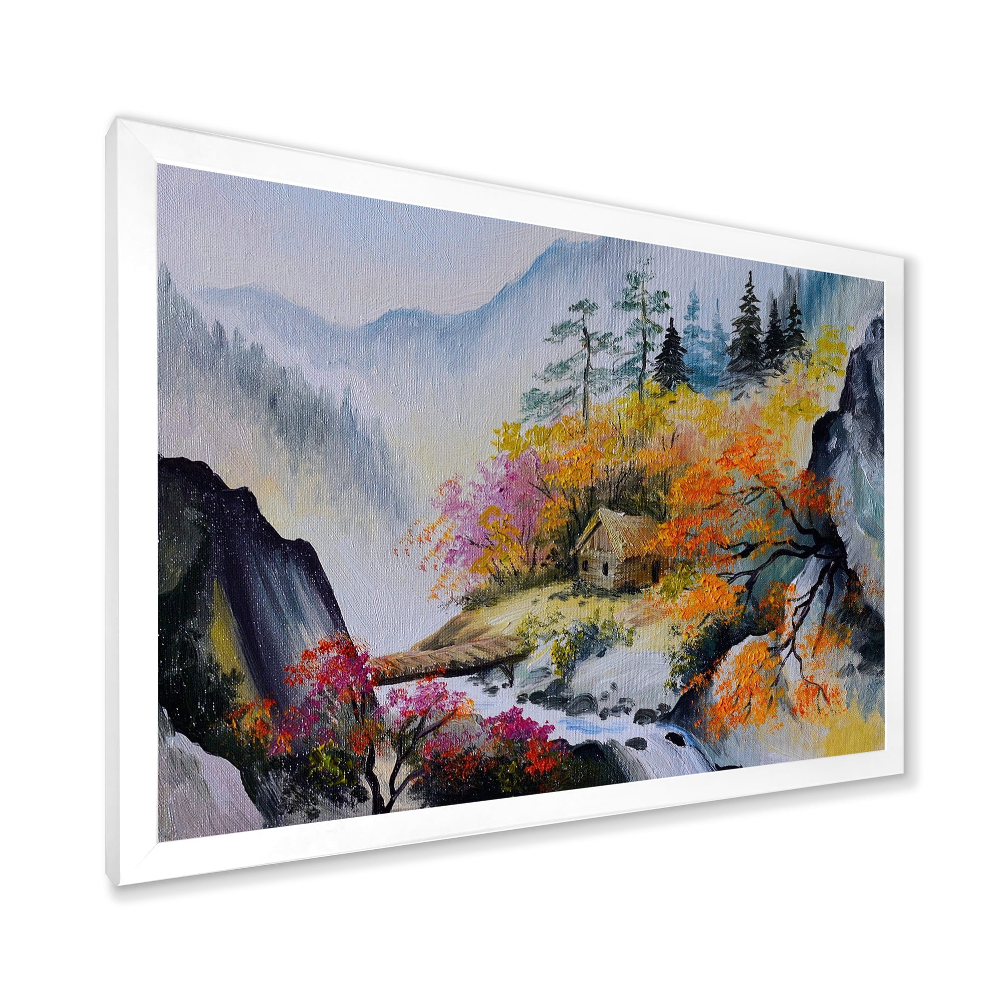 Designart 'VIbrant Mountain Landscape With Little House' Traditional Framed Art Print