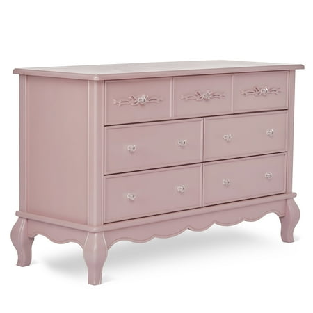 UPC: 0617629821284 | Evolur Aurora 7-Drawer Double Dresser Dusty Rose Spacious Drawers