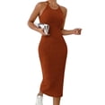 thumbnail image 2 of TAGOLD Womens Casual Summer Dresses Solid Color Crew Neck Sleeveless Ribbed Slim Midi Summer Dress, 2 of 5