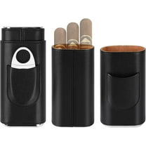 Vegan Leather Travel Cigar Case, Cedar Wood Lining Cigar Humidor Box, Cigar Accessories with Stainless Steel for Cigar Lovers (Black)
