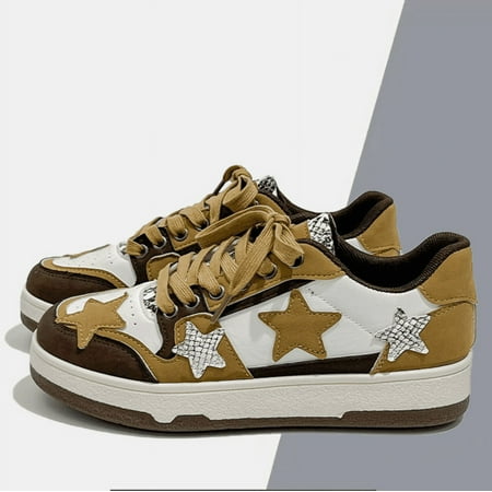 Women s Fashion Sneakers Casual Walking Shoes Sporty Outdoor Skater Shoes for Lady Colored Star Board Shoes Flat Bottom Sports Shoes Cross Tie Up