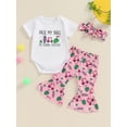 thumbnail image 4 of Michellecmm Newborn Baby Girl Golf Outfit Letters Short Sleeve Romper Golf Cart Print Flare Pants and Headband Set Infant Girl Summer Clothes, 4 of 9