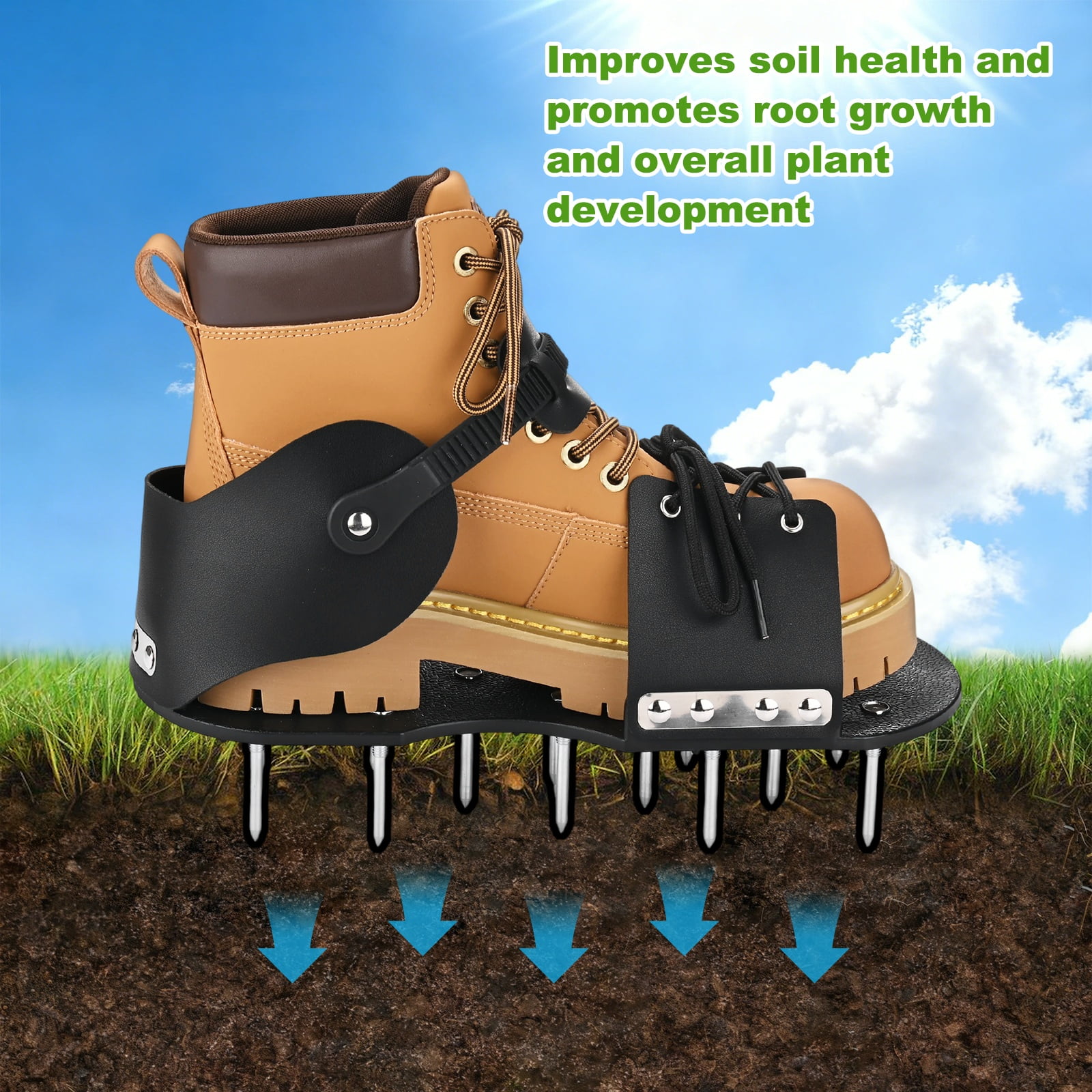 Uxcell 1-Set Lawn Aerator Shoes with Hook and Adaptable Straps with 26 Nails for Gardens [Black]