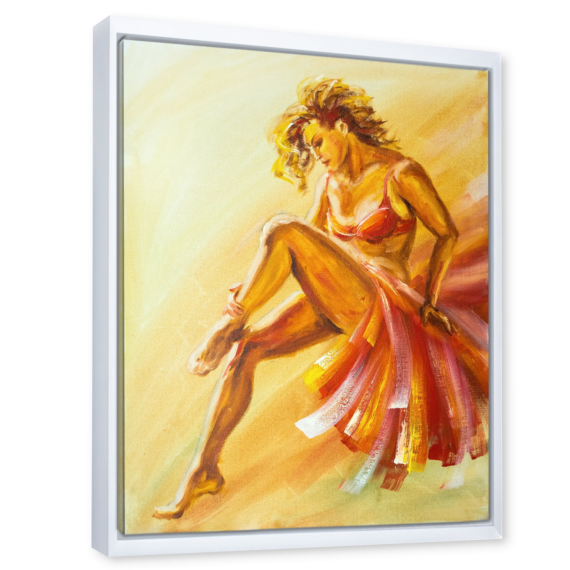 Designart 'Warm Coloured Flamenco Woman Dancer' Modern Framed Canvas Wall Art Print