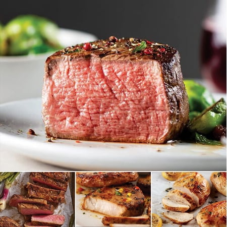 Omaha Steaks Popular Proteins Package (4x Filet Mignons, 4x Boneless New York Strips, 4x Polynesian Pork Chops, 4x Air-Chilled Chicken Breasts, 4x Omaha Steak Burgers, 1 jar Omaha Steaks Seasoning)
