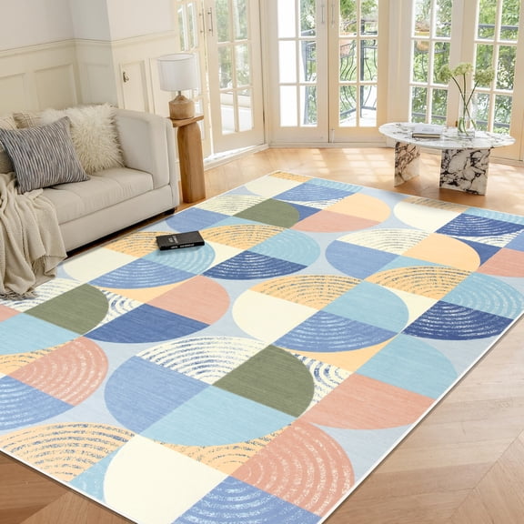 Ultrug Minimalist Modern Geometric Rugs Washable Area Rug Indoor Home Decor Carpet for Living Room Bedroom Kitchen,4'x6',Blue