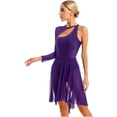 thumbnail image 4 of IEFIEL Womens Sheer Mesh Lyrical Contemporary Dance Leotard with Asymmetric Skirt One Shoulder Rhinestones Figure Skating Bodysuit, 4 of 7