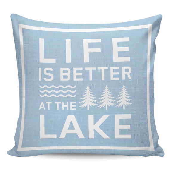 Blue Pillow Covers 24x24 Inch Decorative Throw Pillow Cover, Mountain Forest Tree Life Is Better at The Lake Sofa Pillowcases Accent Cushion Case Home Decor Bedroom Living Room
