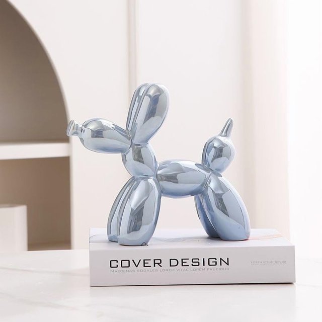 Addzoe 4Inch Modern Decorative Balloon Dog Figurine, Metallic Ceramic Sculpture, Contemporary Home Decor (Blue2)