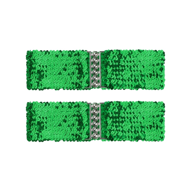 Cinturón elástico para mujeres INSPIRE CHIC con decoración de lentejuelas, hebillas de metal entrelazadas, color verde y verde
