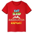 thumbnail image 3 of Camiseta de algodón roja de manga corta de verano para niños y niñas con estampado de cabeza grande de Sasquatch furtivo, 3 of 5