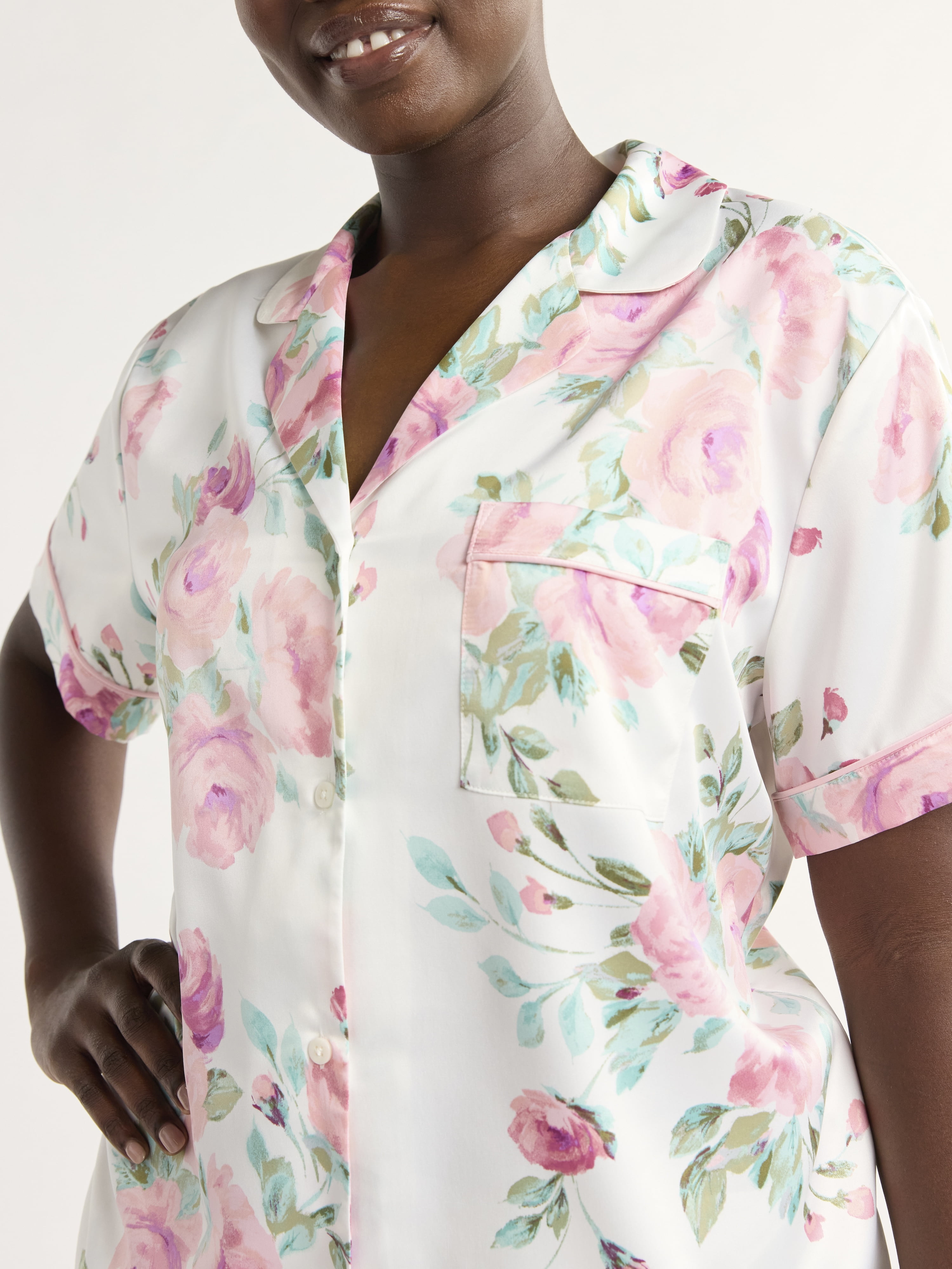 Joyspun Women’s and Women’s Plus Bridal Satin Shortie Pajama Set, Sizes XS to 3X