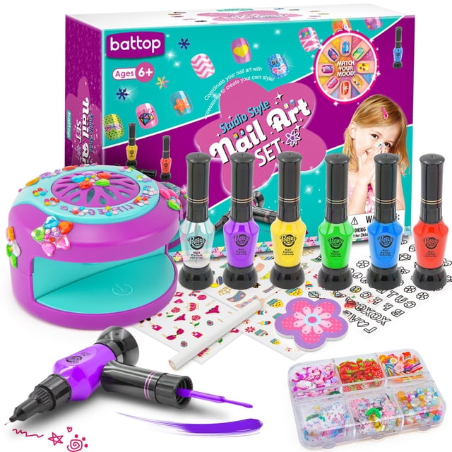 Set de esmaltes de uñas BATTOP Kids con secador de uñas y esmalte 2 en 1
